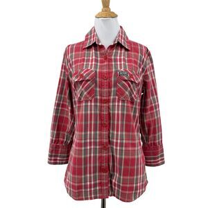 Superdry Co Plaid Flannel Shirt Womens XS/S Quarter Sleeve Button Up Pockets